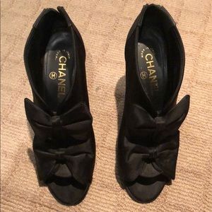 Authentic Chanel peep toe booties size 37.